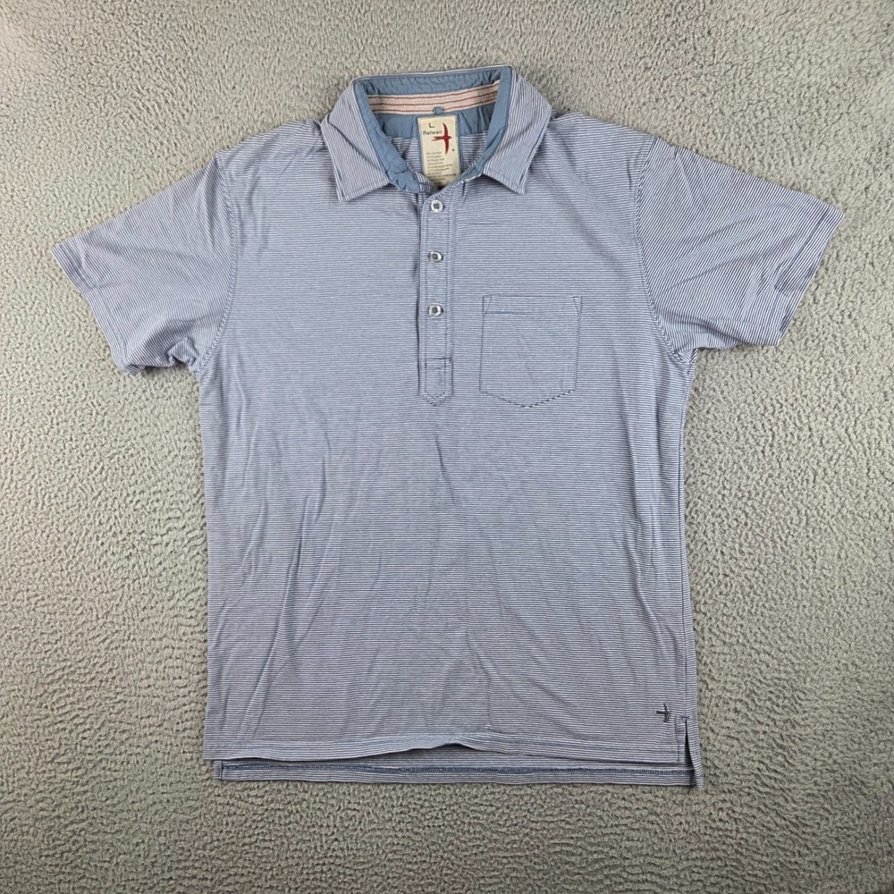Relwen Shirt Mens Large Blue Polo Striped Cotton Short Sleeve Huckberry Mens